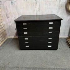 Architects Wooden Plan Chest 6 Drawers Painted Black Chrome Handles Storage