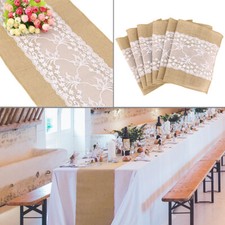 TtS 10 Pack Hessian Table Runners Lace Burlap Chair Sashes FULLER BOW Wedding