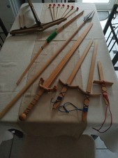 wooden medieval toy weapons 17 pieces, crossbow, swords, spear, bow and arrows 