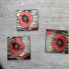 Three Glass Poppy Coasters