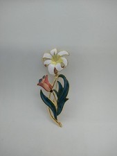VTG Art Nouveau Style Gold Enamel Multicolored Lily Flowers Brooch Pin NOS