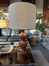 Vintage 1970s Very Large Stepped Ceramic / Pottery Lamp Base In Brown.