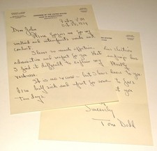 1954 Thomas Dodd hand written apology letter to John Davis Lodge