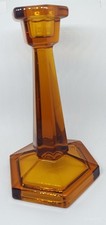 Candle Stick Holder Vintage Circa 1930s  Art Deco Amber Glass