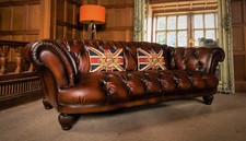 TETRAD OSKAR MIDI CHESTERFIELD CONKER BROWN ANTIQUE LEATHER 3 SEATER SOFA