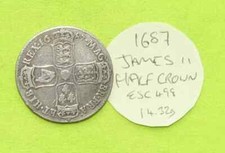 1687 Silver HALF CROWN Coin