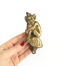 Pixie Door Knocker Vintage Lucky Brass Folklore Pixie on Toadstool Piskey Imp