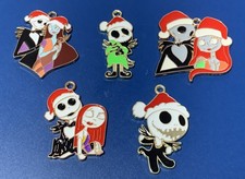 NIGHTMARE BEFORE CHRISTMAS CHARMS PENDANTS ENAMEL METAL JACK SKELETON SALLY