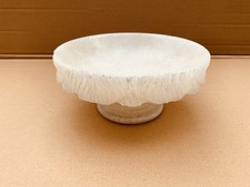 Vintage Hand Carved Alabaster Marble Pedestal Bowl Dish Stone Crystal 20 x 10cm