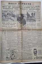 WW2 Daily Express Newspaper ARNHEM BRIDGE AND BATTLE 28th September 1944