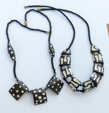 2  vintage glass & natural horn tribal ethnic styled bead necklaces 09