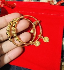 Kids Baby Bangles Gold Plated Bangles Frosted Simple Gold Bracelet Adjustable