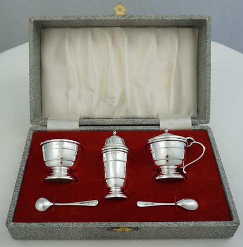 Art deco silver condiment set - art,