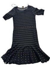 Taylor Dress Womens Medium Black White Polka Dot Knit Trumpet Hem Short Sleeve