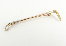 9ct Gold Riding Crop Brooch Horse Rose White Yellow Antique with Gift Box