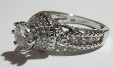 925 Silver Diamante Set Stacked Design Band Ring Size P 1/2 Jewellery