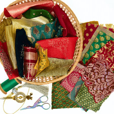 Red, Green & Gold Christmas Fabric Scraps 25 Pcs | Brocade, Lace, Organza, Satin