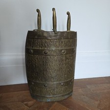 Fire Companion Set Brass Barrel Vintage