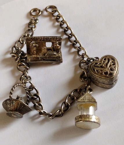 Vintage silver charm bracelet - silver,