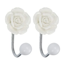 2PCS White Rose Hanger Hooks Flower Wall Decor Ceramic Coat Hook Decorative F...