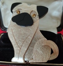 Vintage modern BROOCH Handmade Dog puppy Pug acrylic bakelite Brooch Pin