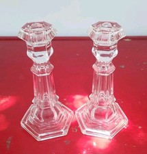 Pair of Clear Vintage Lead Crystal Candlesticks Candle Holders 7" Approx 