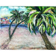 Mixed Media Palm Tree Beach Sparkle Painting on Canvas 