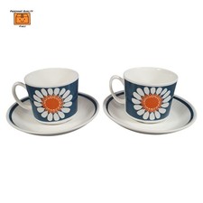 2 Coffee Espresso Cups & Saucers Figgjo Flint Daisy Turi Design (Good Condition)