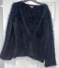 Monsoon Ladies Black Cardigan Size 14 Button V Neck Mohair Long Sleeved Angora