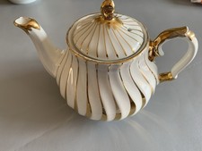 Sadler Small Teapot  Mid-Century Gold Swirl Stripes Vintage England