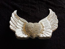 Silver Heart With Angel Wings Ornament Crushed Diamond Bling Gift