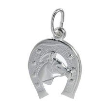 925 Sterling Silver Horseshoe Pendant – Horse Head Charm – Equestrian Good Luck