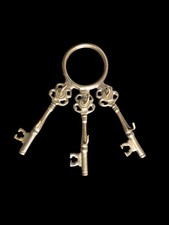 Vintage Brass Skeleton Key Wall Hook Rack • Decorative Key Holder 17cm