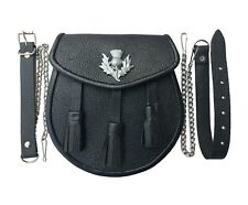 Handmade Medieval Scottish Kilt Sporran / Pouch, Real Black Leather + Belt