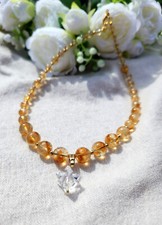Citrine Necklace with Merkaba Clear Quartz Pendant in Steel or 925 Silver