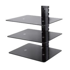 AVF Triple Accessory Shelf - 3 Glass AV Floating Shelves - Wall Mounted - Black