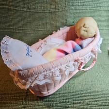 Vintage 1984 Goo Goo Kids Hand Puppet, Blanket & Crib/Basket By Gabriella