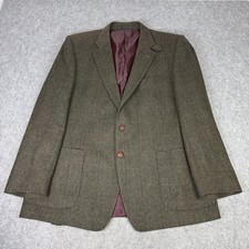 M&S Blazer Mens 46L Green Check Windowpane Moon Yorkshire Tweed Jacket Hacking