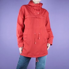VINTAGE Womens cagoule anorak parka 80s 90s red cotton Jacket small medium 10 12