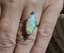 Antique Victorian Natural Lightning Ridge Opal Statement Signet Ring 9ct Gold