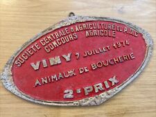 AN ANTIQUE FRENCH PLAQUE FROM AN AGRICULTURAL FAIR IN VIMY - 2e Prix