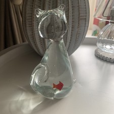 Glass Cat Paperweight With