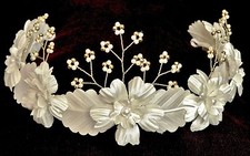 Floral Crown Bridal Tiara Bridesmaid Headdress Flower Girl Headband IVORY & GOLD
