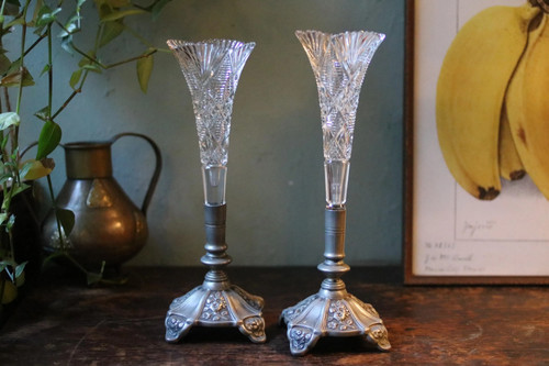 Pair antique cut glass - of,