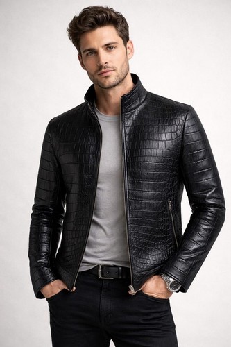 Men black crocodile - men's, embossed
