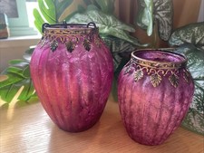 Shudehill Giftware Vintage Candle Holders Small  Glass Vase X 2/ Deep Pink