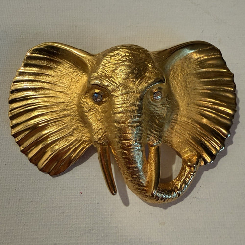 Gold tone signed elephant - gold,