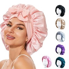 New Satin Silk Sleep Bonnet for Women Night Cap Curly Hair with Tie Band