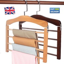 4 Tier Wooden Clothes Hanger Trouser Skirt Pants Organizer AntiSlip Space Saver◈