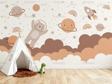 3D Cartoon Bear Rocket Kids Self-adhesive Removeable Wallpaper Wall Mural 110